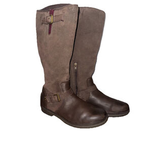 UGG THOMSEN Waterproof Tall Riding Boot Fur Zip Leather Suede Stout Brown Sz 8.5